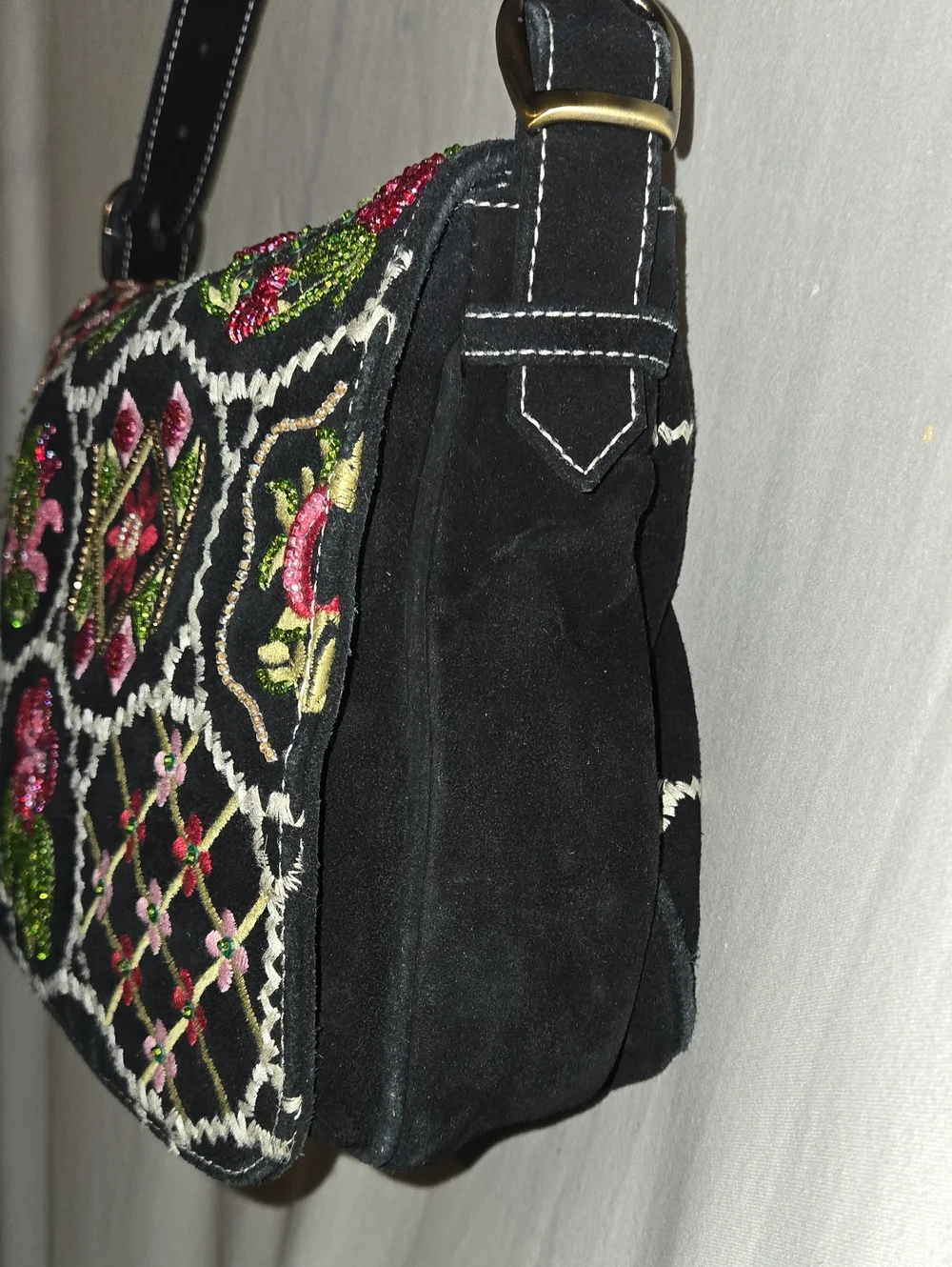vintage Isabella Fiore Bohemian Hobo embroidered, Beaded shoulder bag